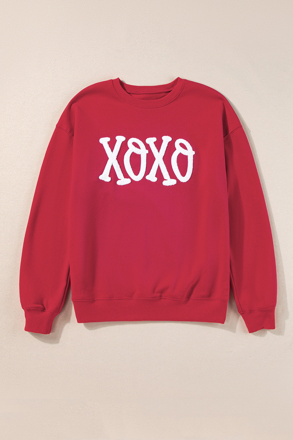 Red XOXO Chenille Embroidered Pullover Sweatshirt