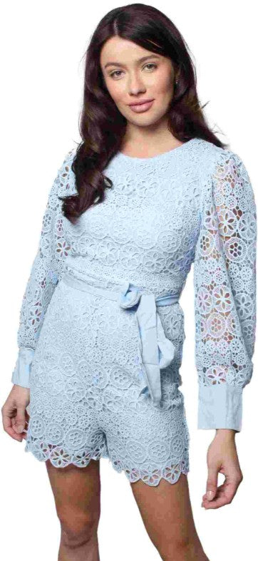 Light Blue Crochet Long Sleeve Romper