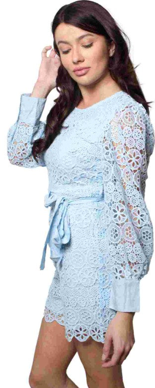 Light Blue Crochet Long Sleeve Romper