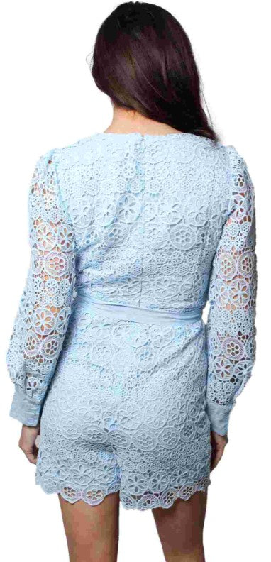 Light Blue Crochet Long Sleeve Romper