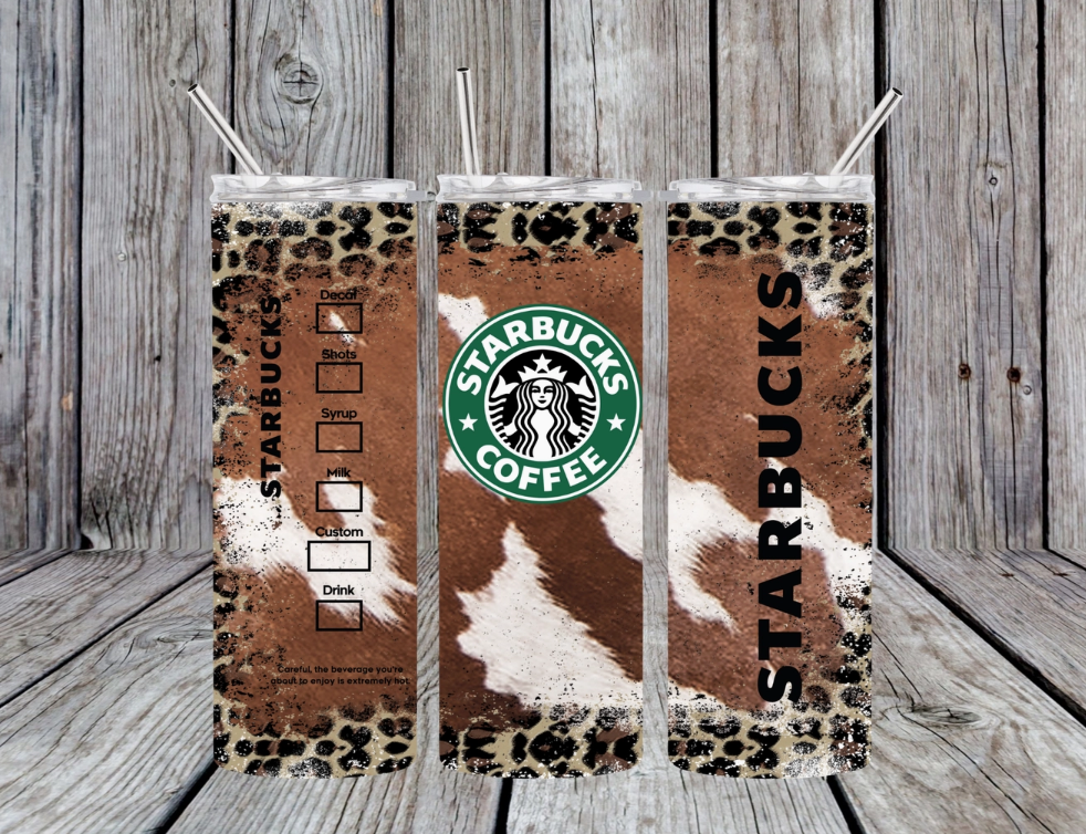 Starbucks Leopard Cow Print 20oz Skinny Tumbler