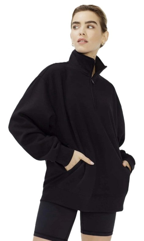 Women's Long Sleeve Half Zip Sweatshirt Fleece Oversized Pullover Sweater